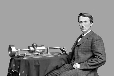 Thomas Alva Edison, 1847, 1931, American inventor, Thomas Edison demonstrating the Tin-Foil