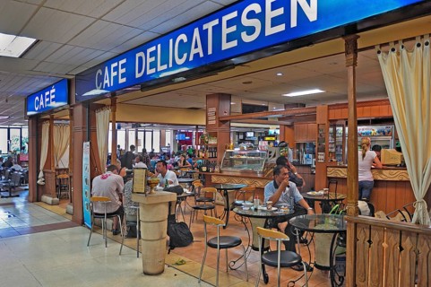 Cafe with passengers, airport, Denpasar, Bali, Indonesia, Asia
