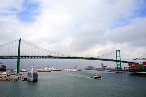 The Vincent Thomas bridge completed in 1961 and opened to traffic 1963, only suspension bridge in