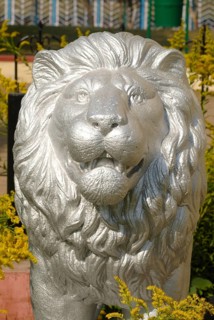 Statue of lion painted in silver color at memorial of armed freedom fighters from year 1857-1947 at