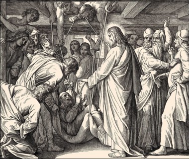 Healing the paralytic at Capernaum, New Testament, by Julius Schnorr von Carolsfeld, 1860
