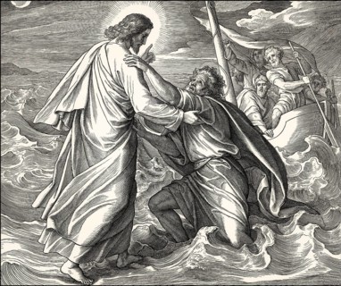 Jesus walking on the water, New Testament, by Julius Schnorr von Carolsfeld, 1860