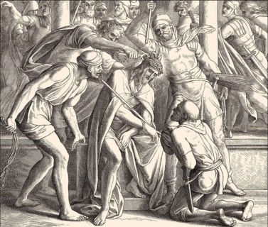 The mocking of Jesus, New Testament, by Julius Schnorr von Carolsfeld, 1860