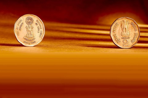 Double pair Indian currency two rupees coin front side and backside manner embossed supreme Court
