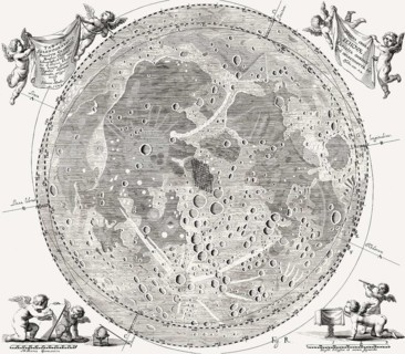 Johannis Hevelii Epistolae IV, map of the moon by Johannes Hevelius, 1654