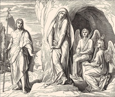 The Empty Tomb, Mary Magdalene, New Testament, by Julius Schnorr von Carolsfeld, 1860