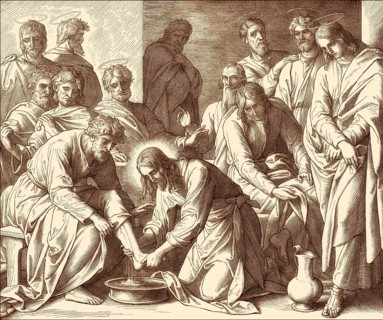 Jesus Washes the Disciples' Feet, New Testament, by Julius Schnorr von Carolsfeld, 1860