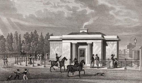 View of a lodge in Hyde Park, London, UK, illustration by Th. H. Shepherd, 1826