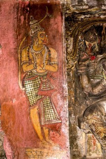 Mural painting fresco of Hanuman in the Ananthapadmanabha Swamy rock- cut cave temple at