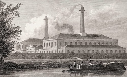 Gasworks near the Regent's Canal, London, illustration by Th. H. Shepherd, 1828