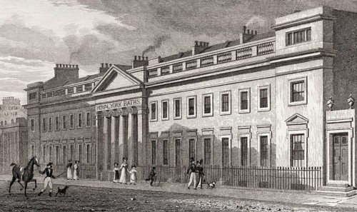 The Royal York Baths, Regent's Park, London, UK, illustration by Th. H. Shepherd, 1826