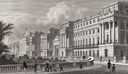Cumberland Terrace, Regent's Park, London, UK, illustration by Th. H. Shepherd, 1826