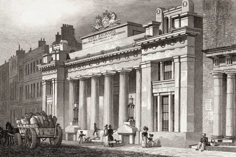 The new Corn Exchange, Mark Lane, London, UK, illustration by Th. H. Shepherd, 1826