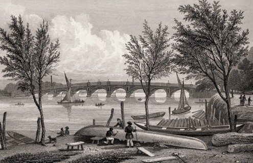 Vauxhall Bridge, London, illustration by Th. H. Shepherd, 1828