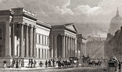 The General Post Office in St. Martin's Le Grand, London, UK, illustration by Th. H. Shepherd, 1826