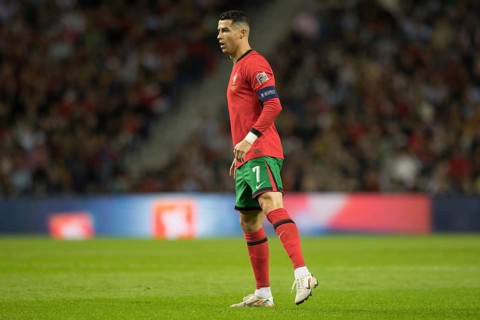 Football match, captain Cristiano RONALDO CR7 Portugal in front of the free kick facing the goal,