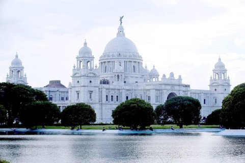Heritage building Victoria Memorial built in 1921 at Dusk, Kolkata Calcutta, West Bengal, India,