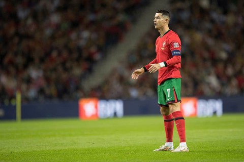 Football match, captain Cristiano RONALDO CR7 Portugal in front of the free kick with view to the