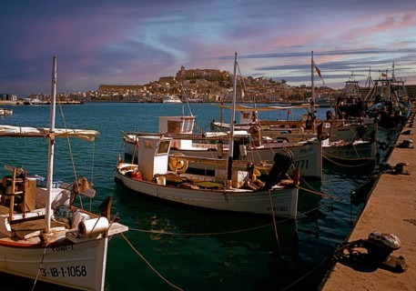Fishing harbour, fishing boats, old town of Ibiza Town, Ibiza, Balearic Islands