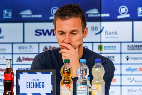 Football match, Coach Christian EICHNER Karlsruher SC Portrait at the press conference, BBBank