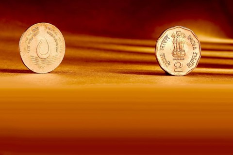 Double pair Indian currency two rupees coin front side and backside manner embossed water for life