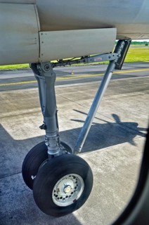 Landing gear, Fokker 50, departure from Denpasar, Bali, Indonesia, Asia