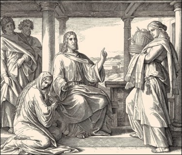 Jesus at the home of Martha and Mary, New Testament, by Julius Schnorr von Carolsfeld, 1860