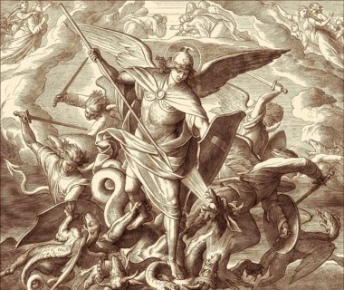 Saint Michael Fighting the Dragon, Book of Revelation, New Testament, by Julius Schnorr von
