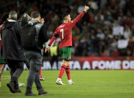 Football match, captain Cristiano RONALDO CR7 Portugal looks after the end of the match and victory