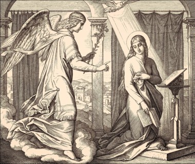 The Angel Gabriel brings the message to Mary about Jesus' birth, by Julius Schnorr von Carolsfeld