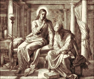 Nicodemus talking to Jesus, New Testament, by Julius Schnorr von Carolsfeld, 1860