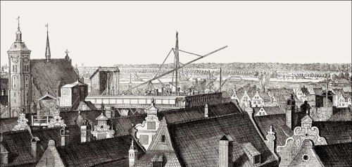 Keplerian astronomical refracting telescope, Machinae coelestis, 1673, by Johannes Hevelius, Danzig