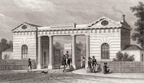 East Gate, Regent's Park, London, UK, illustration by Th. H. Shepherd, 1826
