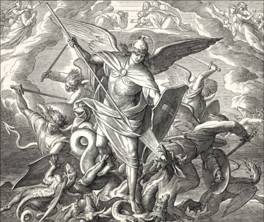 Saint Michael Fighting the Dragon, Book of Revelation, New Testament, by Julius Schnorr von