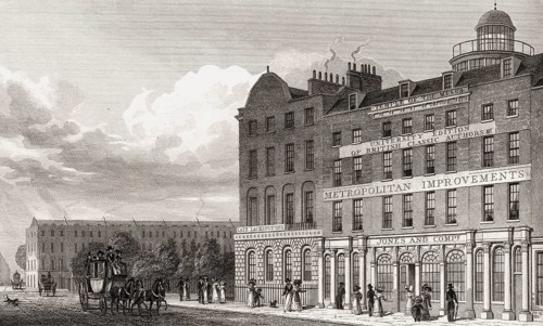 Jones & Co bookselling premises, London, UK, illustration by Th. H. Shepherd, 1826