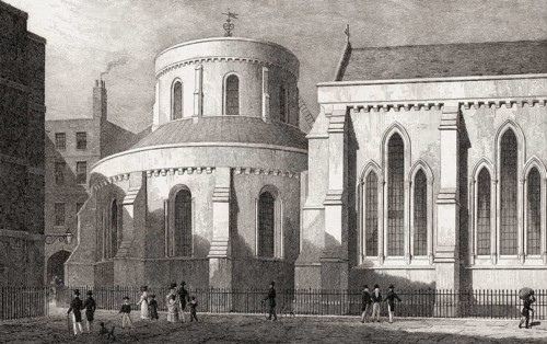 The Temple Church, London, UK, illustration by Th. H. Shepherd, 1826