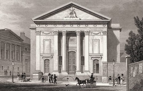 The original St Mary Moorfields, Blomfield Street, Finsbury Circus, London, illustration by Th. H.