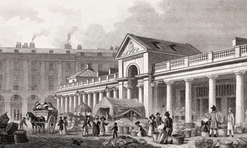 The former New Covent Garden Market, London, illustration by Th. H. Shepherd, 1828