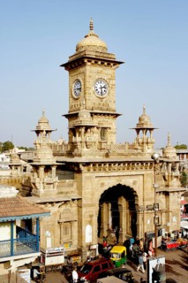 Traffic clock tower at Nehru gate built in 1935 by sir George Ambrose, Saurashtra, Gujarat, India,