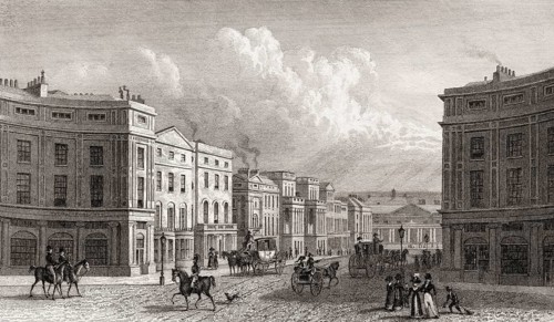 Regent Street, seen from Piccadilly Circus, London, UK, illustration by Th. H. Shepherd, 1826