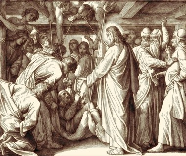Healing the paralytic at Capernaum, New Testament, by Julius Schnorr von Carolsfeld, 1860