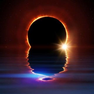 Total sun eclipse water reflection with stars and flare illustration