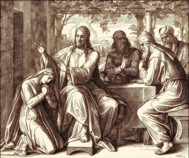 Jesus forgives a woman taken in Adultery, New Testament, by Julius Schnorr von Carolsfeld, 1860