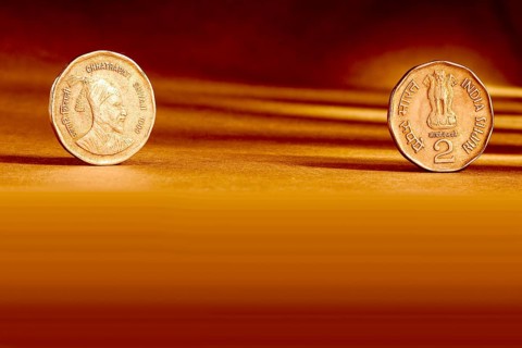 Double pair Indian currency two rupees coin front side and backside manner embossed Chhatrapati
