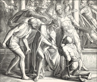 The mocking of Jesus, New Testament, by Julius Schnorr von Carolsfeld, 1860