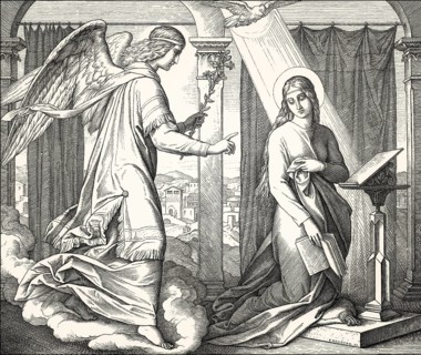 The Angel Gabriel brings the message to Mary about Jesus' birth, by Julius Schnorr von Carolsfeld