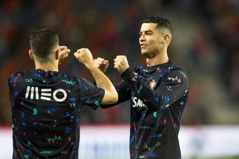 Football match, Cristiano RONALDO CR7 Portugal right, warming up in front of the match with