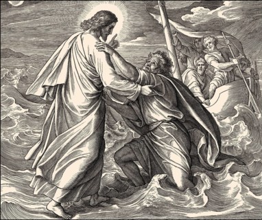 Jesus walking on the water, New Testament, by Julius Schnorr von Carolsfeld, 1860