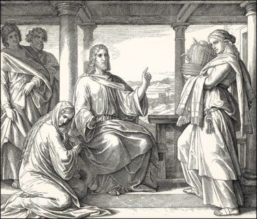 Jesus at the home of Martha and Mary, New Testament, by Julius Schnorr von Carolsfeld, 1860