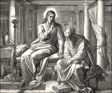 Nicodemus talking to Jesus, New Testament, by Julius Schnorr von Carolsfeld, 1860